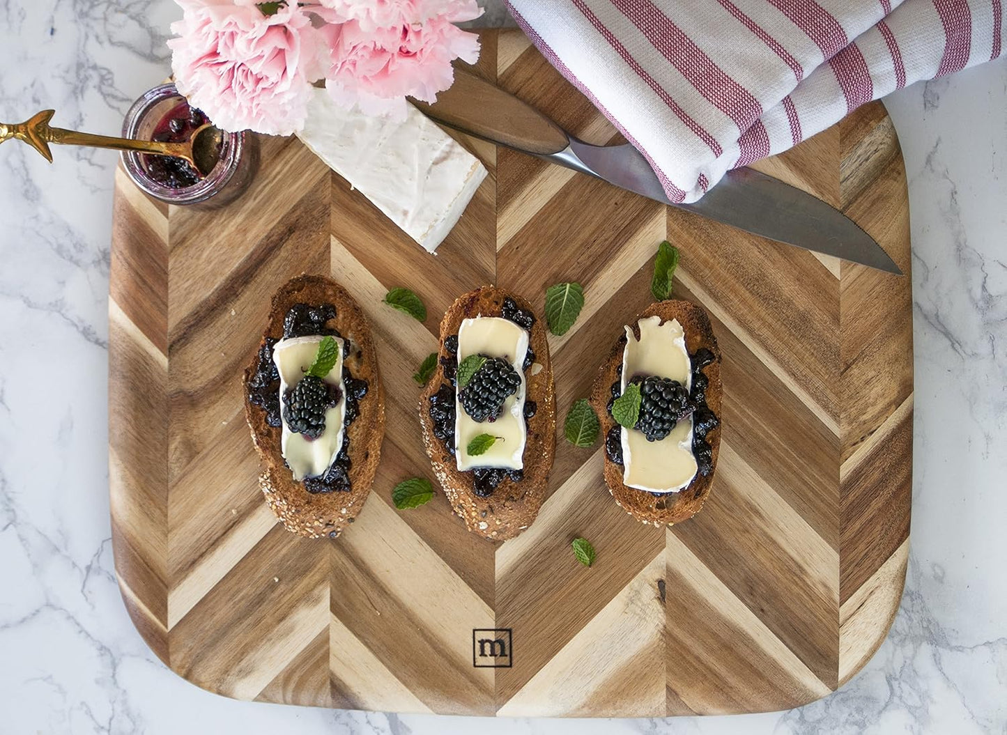 Madeira Acacia Herringbone Cutting Board, 12.5" x 14.5" for Kitchen