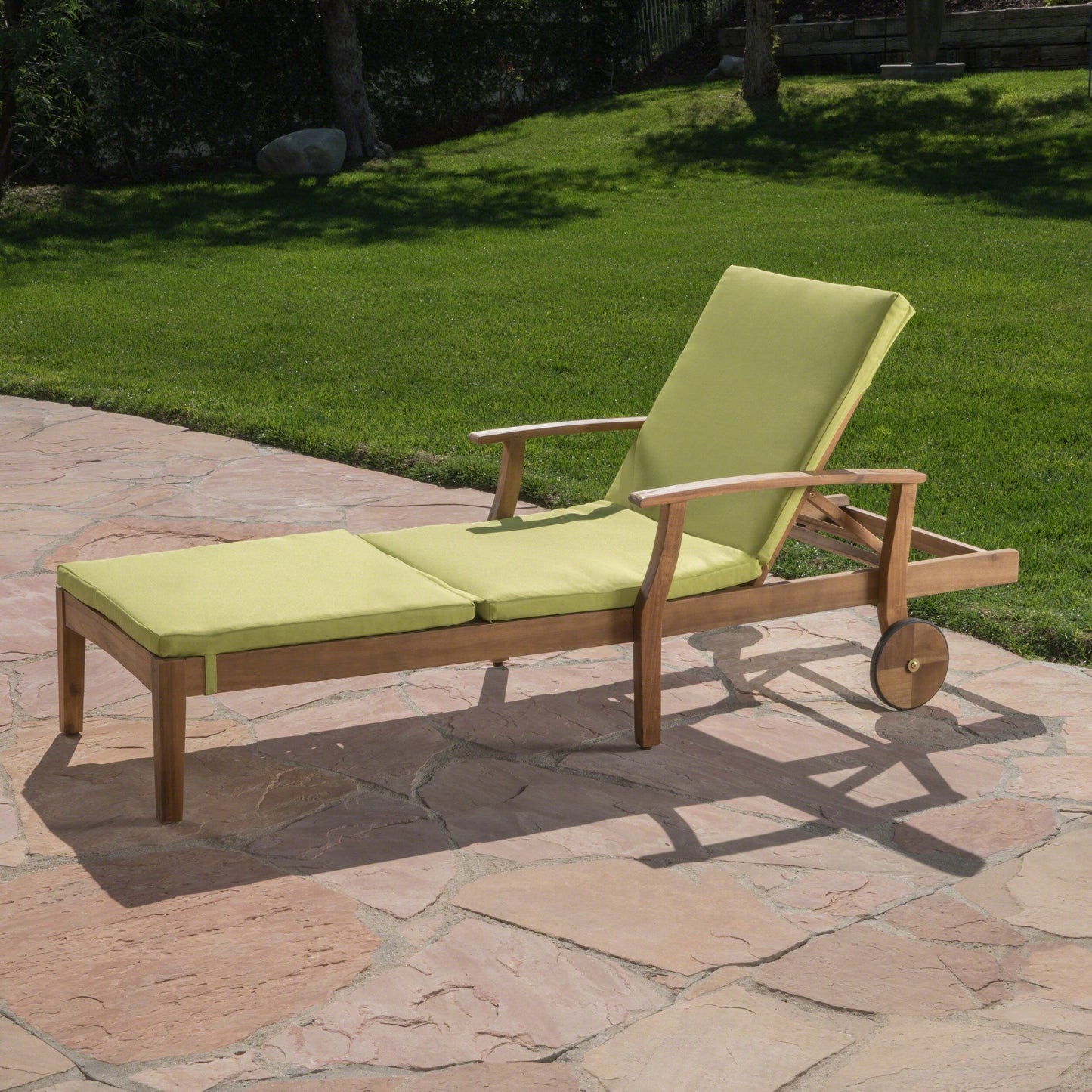 Christopher Knight Home Perla Outdoor Chaise Lounge with Water Resistant Cushion, Teak Finish / Green