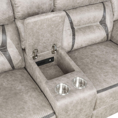 Coaster Home Furnishings - Greer - Faux Leather Upholstered Glider Reclining Loveseat with Console, Built-in Cupholders, Storage and USB Port - Home Theater & Living Room - Taupe - 651352