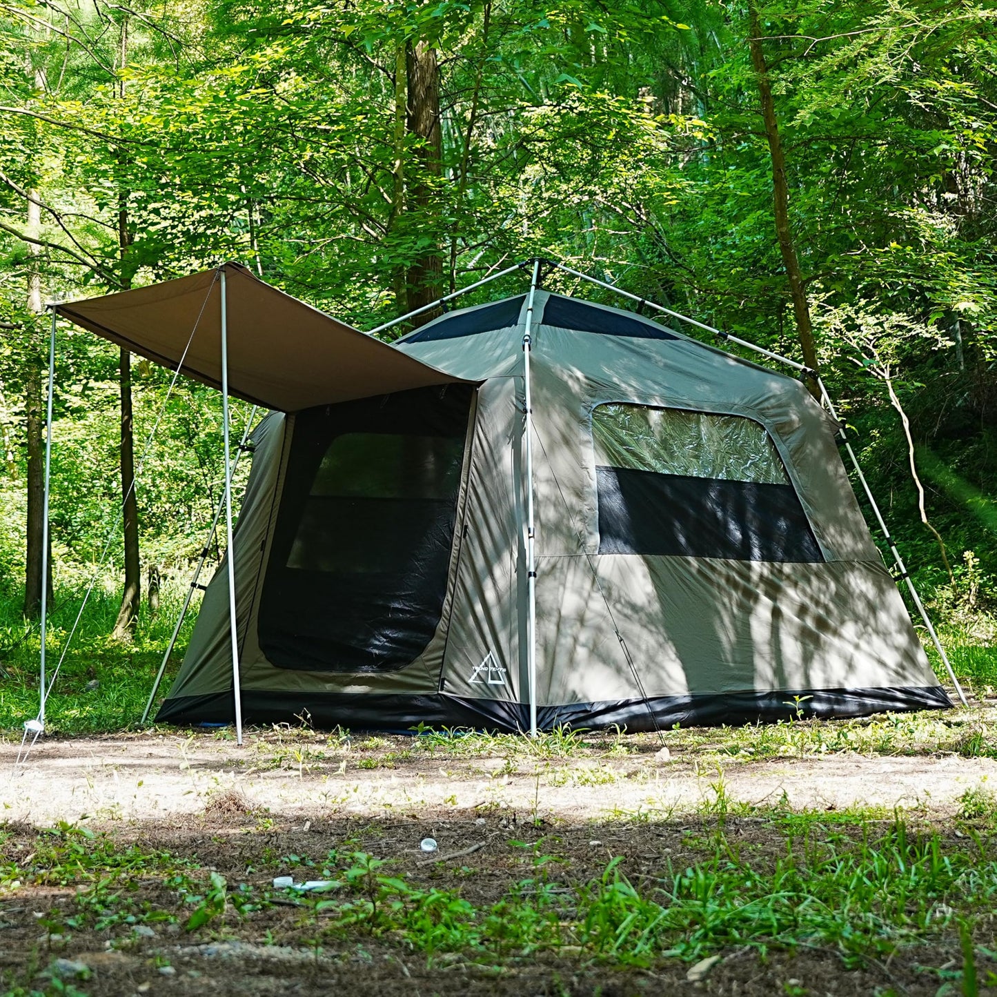 Trend Tents Instant Pop Up Camping Tent for 2-4 People 9.8x9.8ft Cabin Tent with 8ft Standing Height, Waterproof Rainfly, 300GSM Poly-Cotton Canvas, Automatic Setup for Glamping & Family Camping