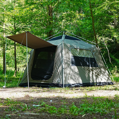 Trend Tents Instant Pop Up Camping Tent for 2-4 People 9.8x9.8ft Cabin Tent with 8ft Standing Height, Waterproof Rainfly, 300GSM Poly-Cotton Canvas, Automatic Setup for Glamping & Family Camping