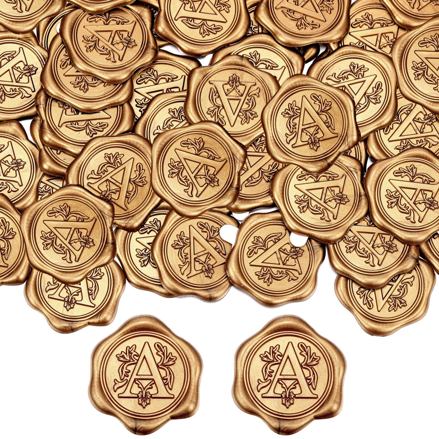 Yoption 50Pcs Initial A Wax Seal Stickers, Retro Antique Gold Letter Self Adhesive Envelope Seal Stickers for Wedding Party Birthday Christmas (A)