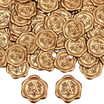 Yoption 50Pcs Initial A Wax Seal Stickers, Retro Antique Gold Letter Self Adhesive Envelope Seal Stickers for Wedding Party Birthday Christmas (A)