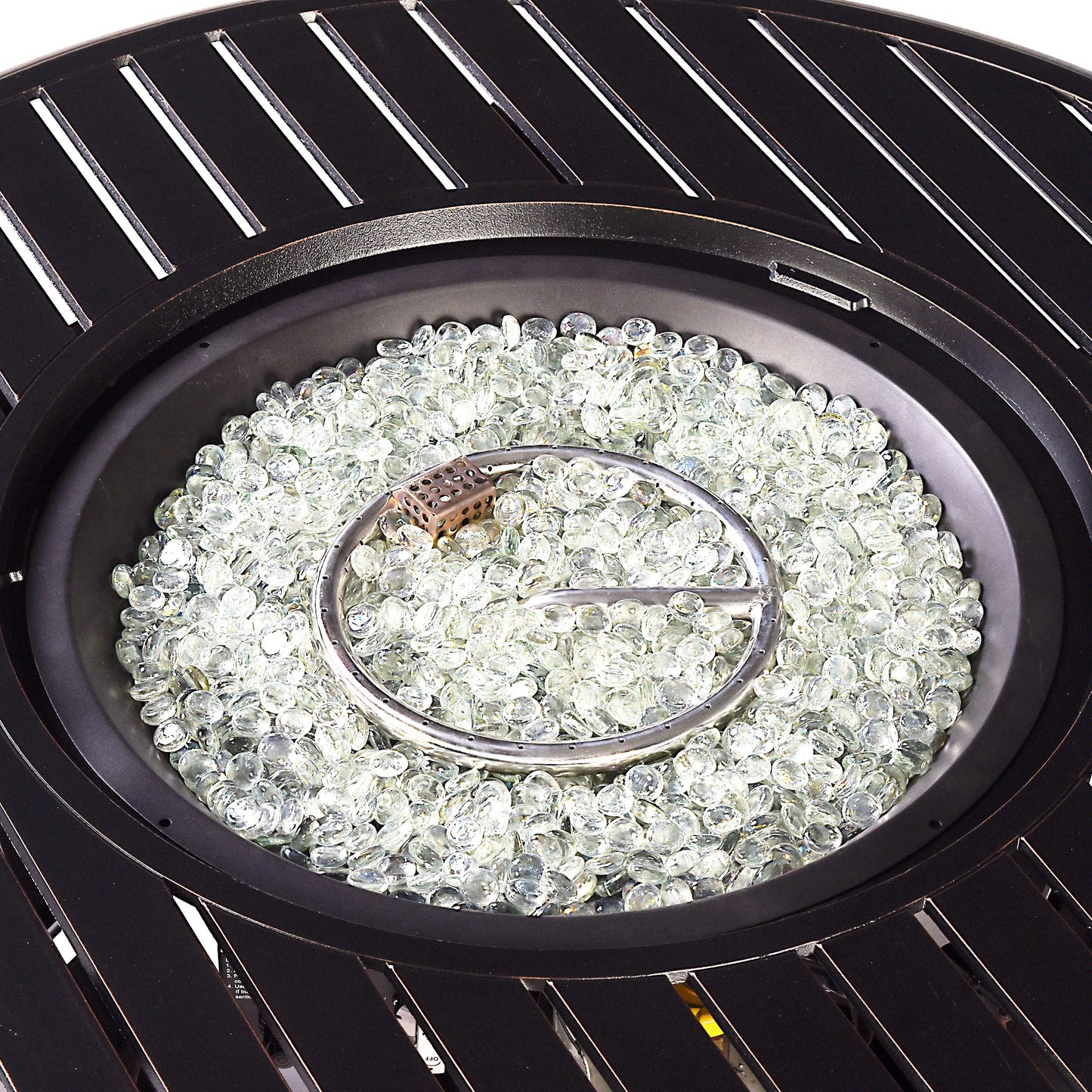 Oakland Living Aluminum 57,0000 BTU 44 in. Round Propane Black Fire Pit Table with Fire Beads, Lid, Propane Tank Cover and Table Fabric Covers in Copper Finish