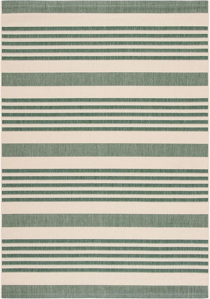 SAFAVIEH Courtyard Collection 2' x 3'7" Beige/Dark Green CY6062 Nautical Coastal Stripe Waterproof Easy Cleansing Mat