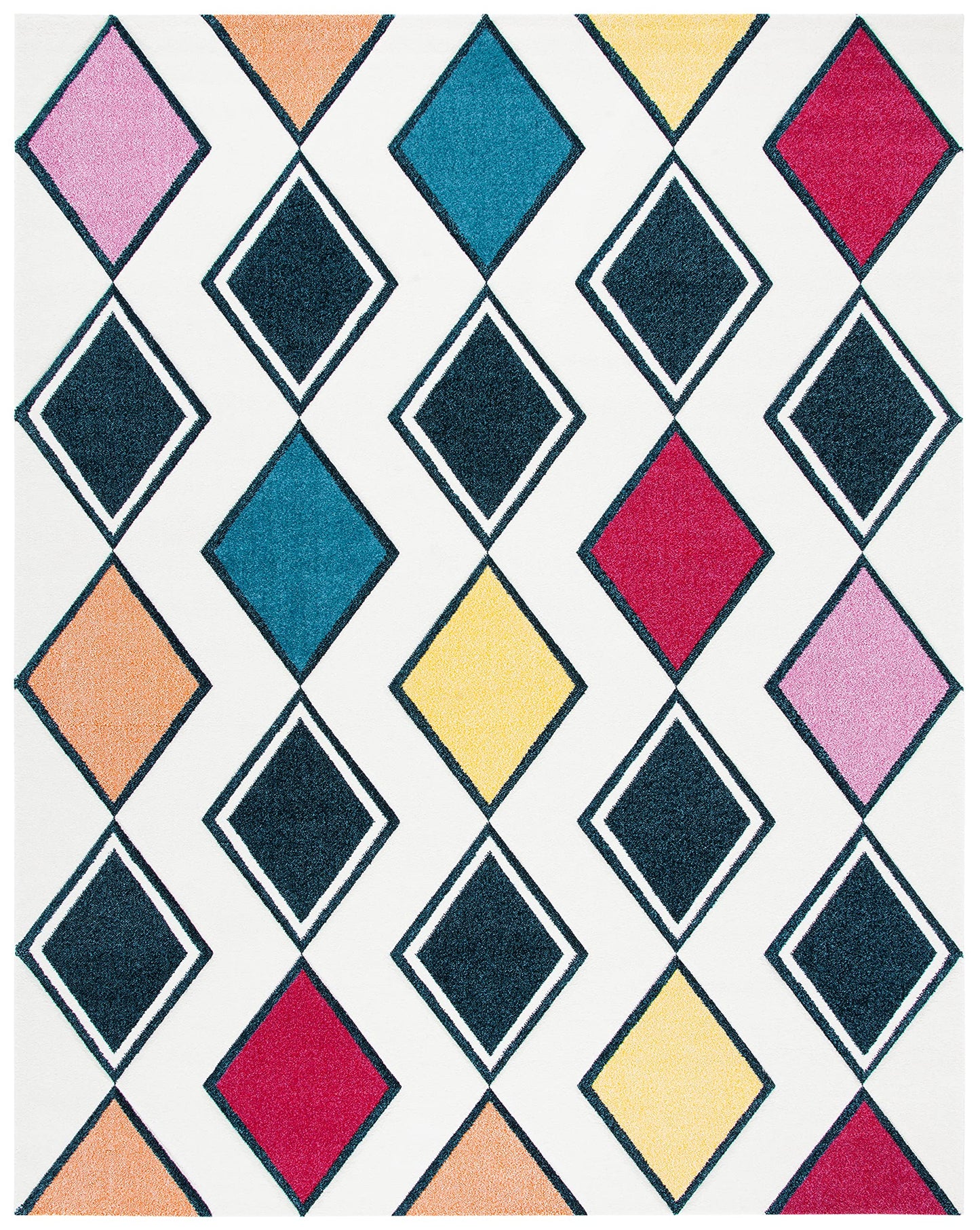 SAFAVIEH Area Rug 8x10 - Hollywood Collection - Large - Ivory & Peacock Blue, Mid-Century Modern Design, Non-Shedding & Easy Cleaning, Ideal for Living Room, Bedroom, Office, Dining Space (HLW704B)