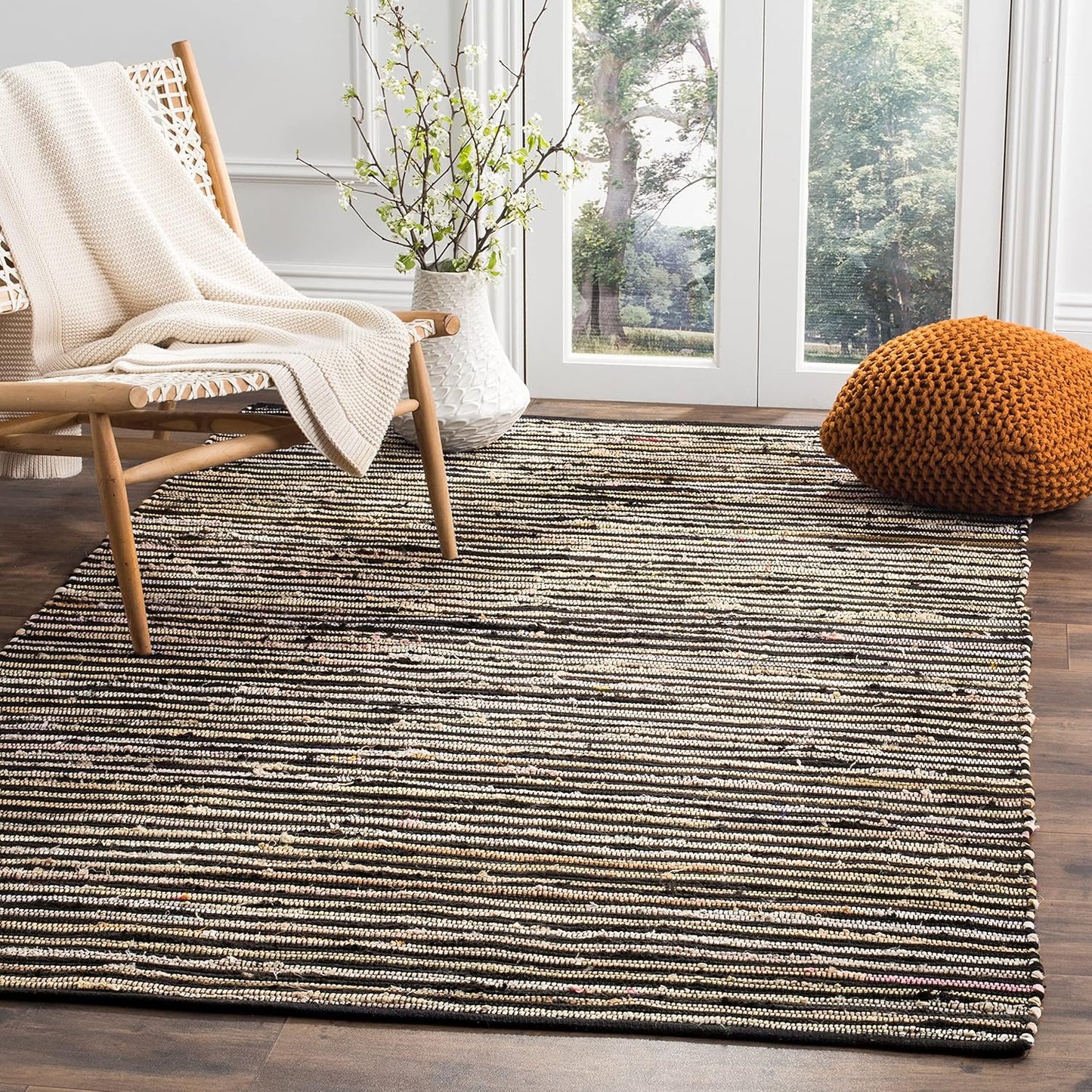 SAFAVIEH Rag Rug Collection Accent Rug - 2' x 3', Blue & Multi, Handmade Boho Stripe Cotton for High Traffic