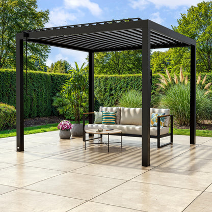 Backyard Discovery Sarasota 10' x 10' Galvanized Steel Louvered Pergola Kit with Adjustable Roof, Shade, Rain Protection, High-Wind Rating, Gutter System for Outdoor Patio, Garden, Deck, Entertaining