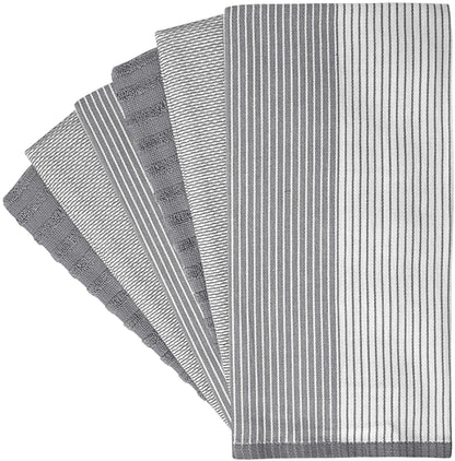 Premium Kitchen Towels (20”x 28”, 6 Pack) | Large Cotton Dish Towels | Flat & Terry Highly Absorbent Kitchen Linen Set with Hanging Loop | Gray