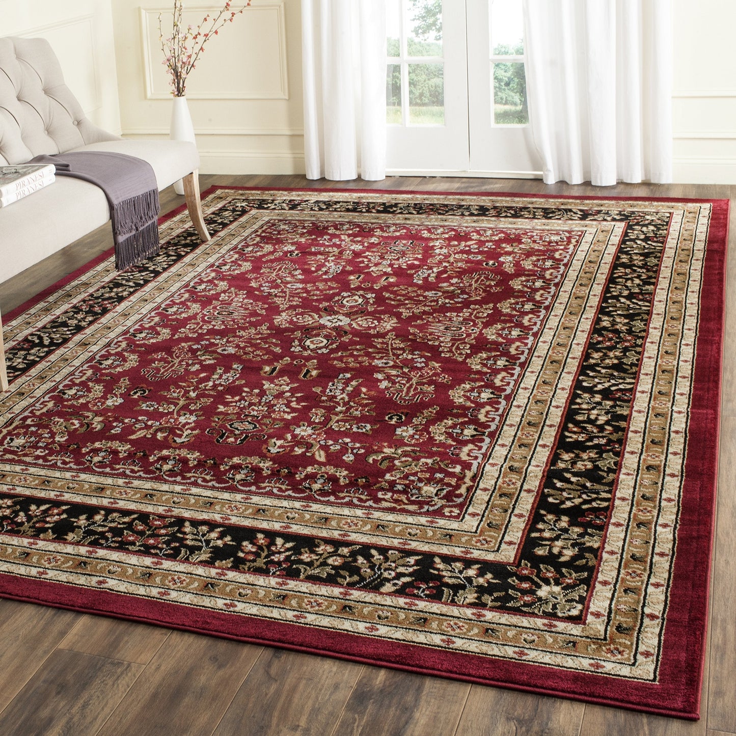 SAFAVIEH Area Rug 8x11 - Lyndhurst Collection - Large - Red & Black, Traditional Oriental Design, Non-Shedding & Easy to Clean, Ideal for Living Room, Bedroom, Dining Space (LNH331B)