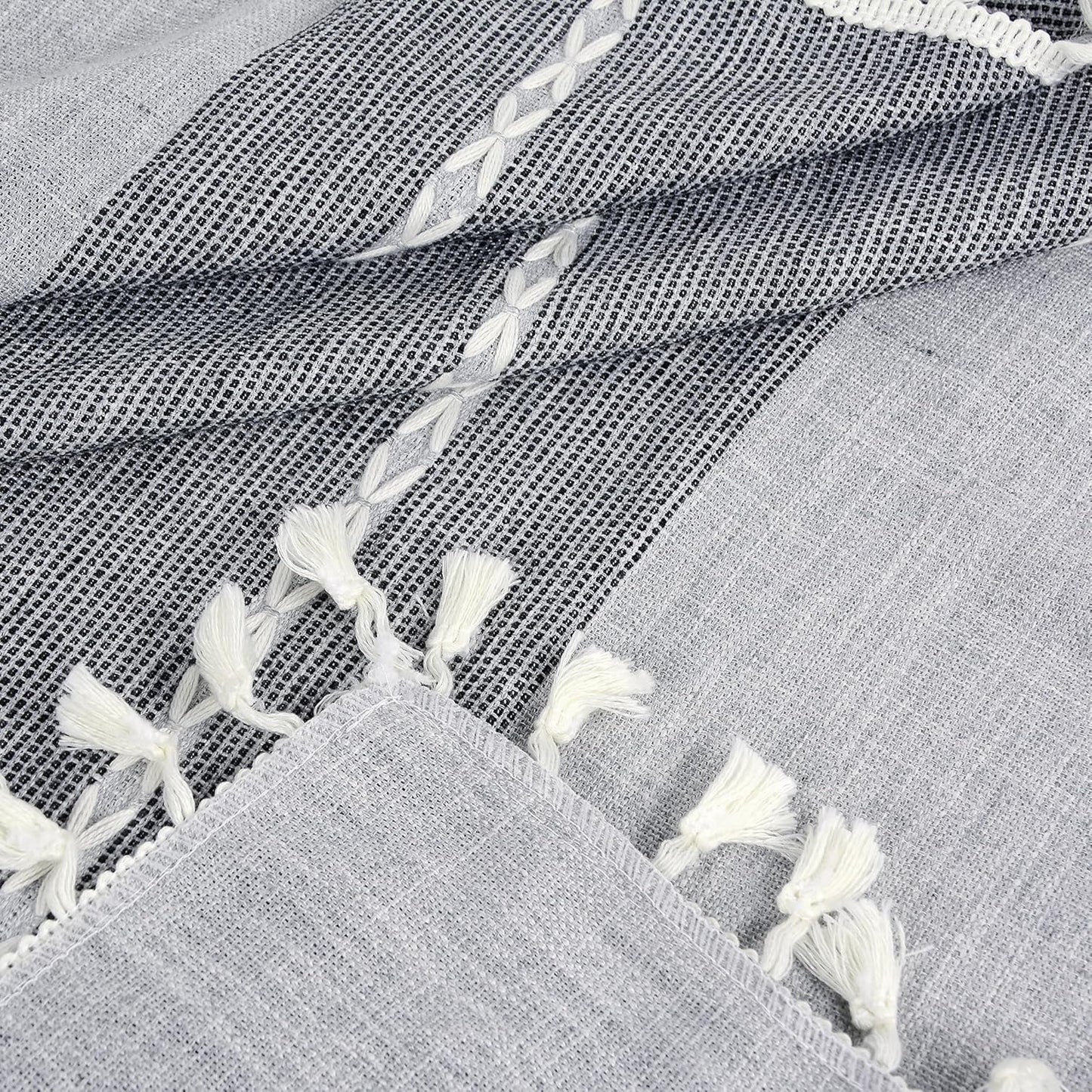 24 24 Inch, Small Square Tablecloth x Cotton Linen Boho Gray Nightstand Cover with Tassels, Rustic Farmhouse Grey End