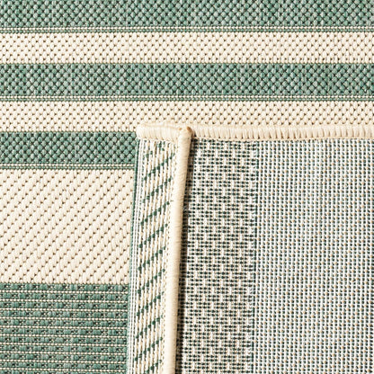 SAFAVIEH Courtyard Collection 2' x 3'7" Beige/Dark Green CY6062 Nautical Coastal Stripe Waterproof Easy Cleansing Mat