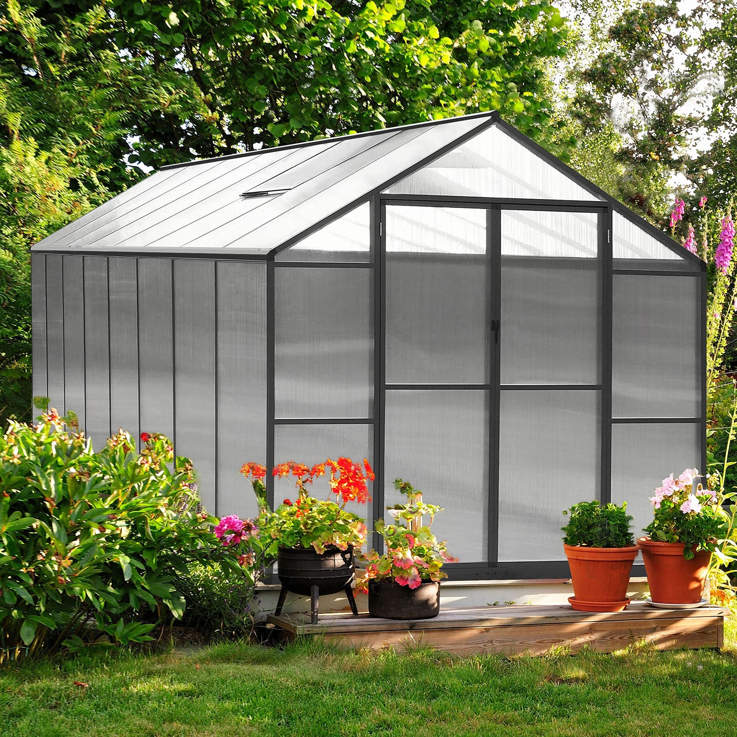 BlueWish 8x16 FT Greenhouse, Aluminum Greenhouse Kit with 4MM Polycarbonate Panel, Greenhouses for Outdoors with Rivet Structure, Adjustable Vents, Walk-in Green House for Garden, Gray
