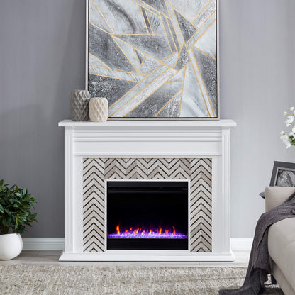 SEI Furniture - Hebbington Tiled Fireplace - Transitional Design, White Marble Top - Ideal for Living Room, Family Room (FC1080759)