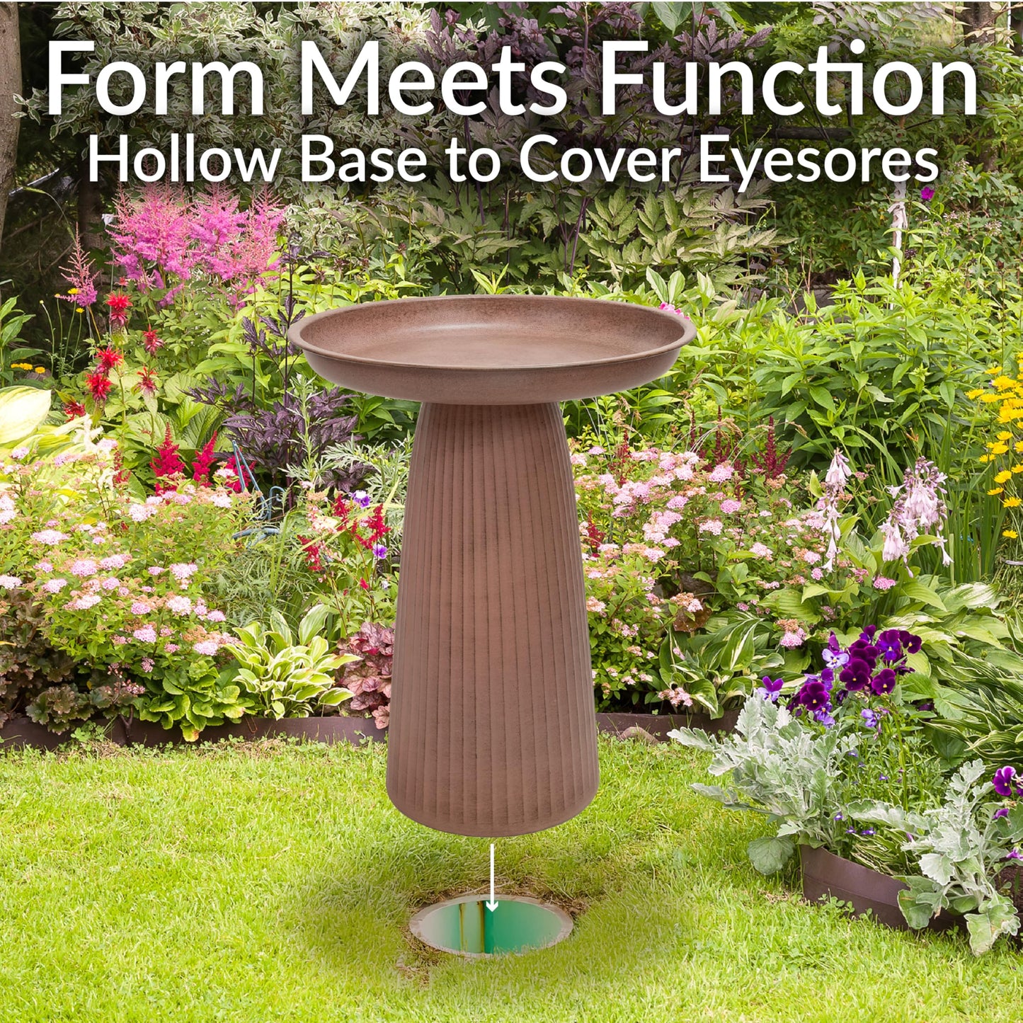 Sunnydaze Gleeful Garden 23" Iron Pedestal Bird Bath for Outside - Modern Shallow Basin Birdbath for Outdoors with UV-Protected Rust-Resistant Finish for Patio, Garden, Yard Decor - Matte Canyon Clay