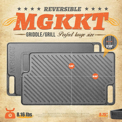 Reversible Pre-Seasoned Cast Iron Griddle Plate | 1-Piece 16.50 Inch Grill Pan for Gas Stovetop & Oven Use