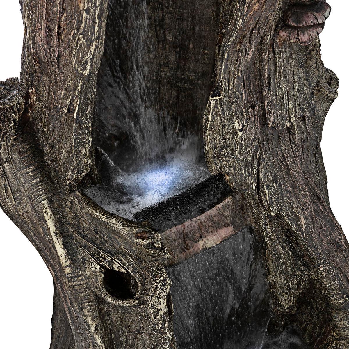 Alpine Corporation WIN258 Outdoor Rainforest Waterfall Tree Trunk Floor Fountain with LED Lights, Tiered Garden Decor, 41" H, Brown