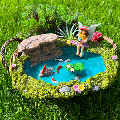 Mood Lab Fairy Garden Figurines - Fish Pond Set (2 pcs) - Miniature Decorative Statues & Accessories - Outdoor & Indoor Garden Decor