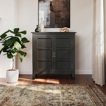 SIMPLIHOME Burlington Storage Cabinet - 30 inch Wide Solid Wood 2 Door Low Storage Unit in Black, Transitional Accent Cabinet for Living Room or Entryway with Adjustable Shelves