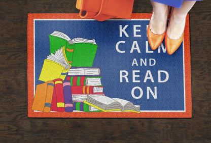 Flagship Carpets - Keep Calm & Read On Area Rug for Children's Classroom, Kid's Bedroom, Teacher's Space and at Home Family Living or Play Room, 2' x 3', Red&Blue