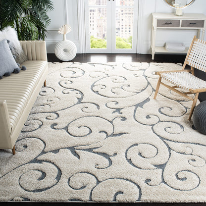 SAFAVIEH Area Rug 8x10 - Florida Shag Collection - Large - Beige & Blue Grey, Scroll Design, Non-Shedding & Easy to Clean, High-Low Plush Pile, Ideal for Living Room, Bedroom, Dining (SG455-1155)