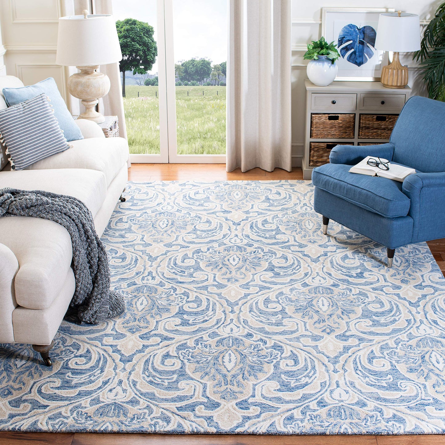 SAFAVIEH Micro-Loop Collection 10' x 14' BlueIvory MLP532M Handmade Premium Wool Living Room Dining Bedroom Area Rug