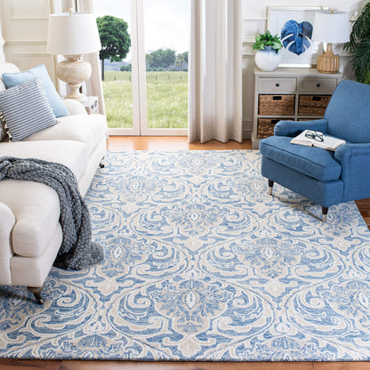 SAFAVIEH Micro-Loop Collection 10' x 14' BlueIvory MLP532M Handmade Premium Wool Living Room Dining Bedroom Area Rug