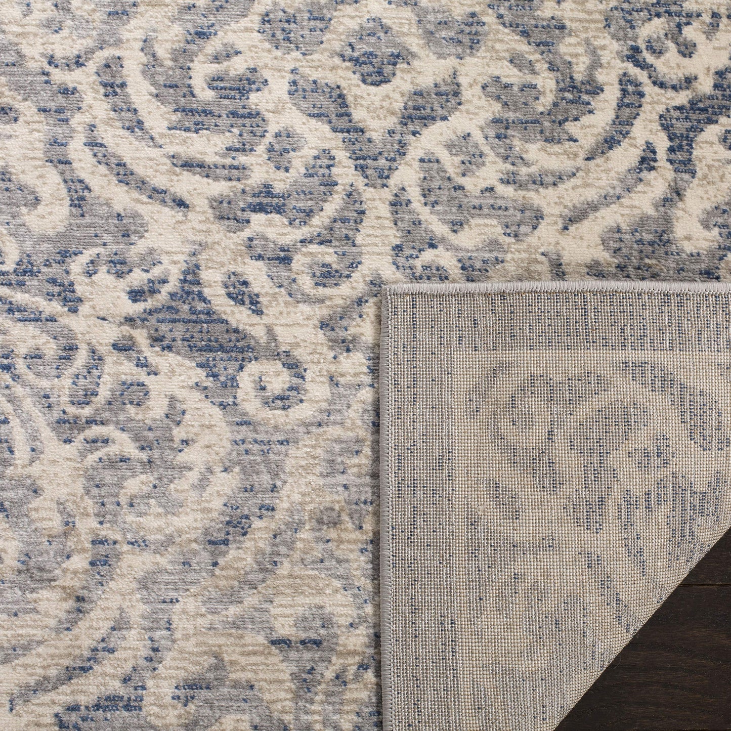 SAFAVIEH Brentwood Collection Area Rug - 10' x 13', Light Grey & Blue, Damask Design, Non-Shedding & Easy Care, Ideal for High Traffic Areas in Living Room, Bedroom (BNT810G)