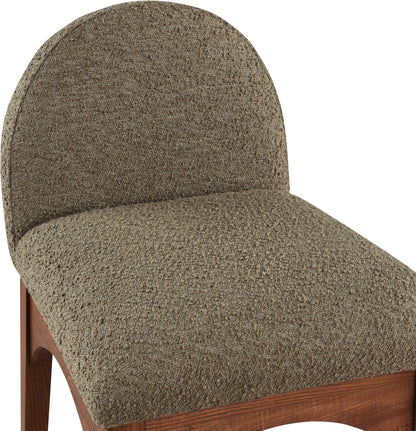 Meridian Furniture 399Olive-C Waldorf Collection Art Deco Stool with Rich Olive Green Boucle Fabric, Solid Ash Wood, Walnut Brown Finish, Counter Height Stool, 18" W x 20" D x 37" H, Olive