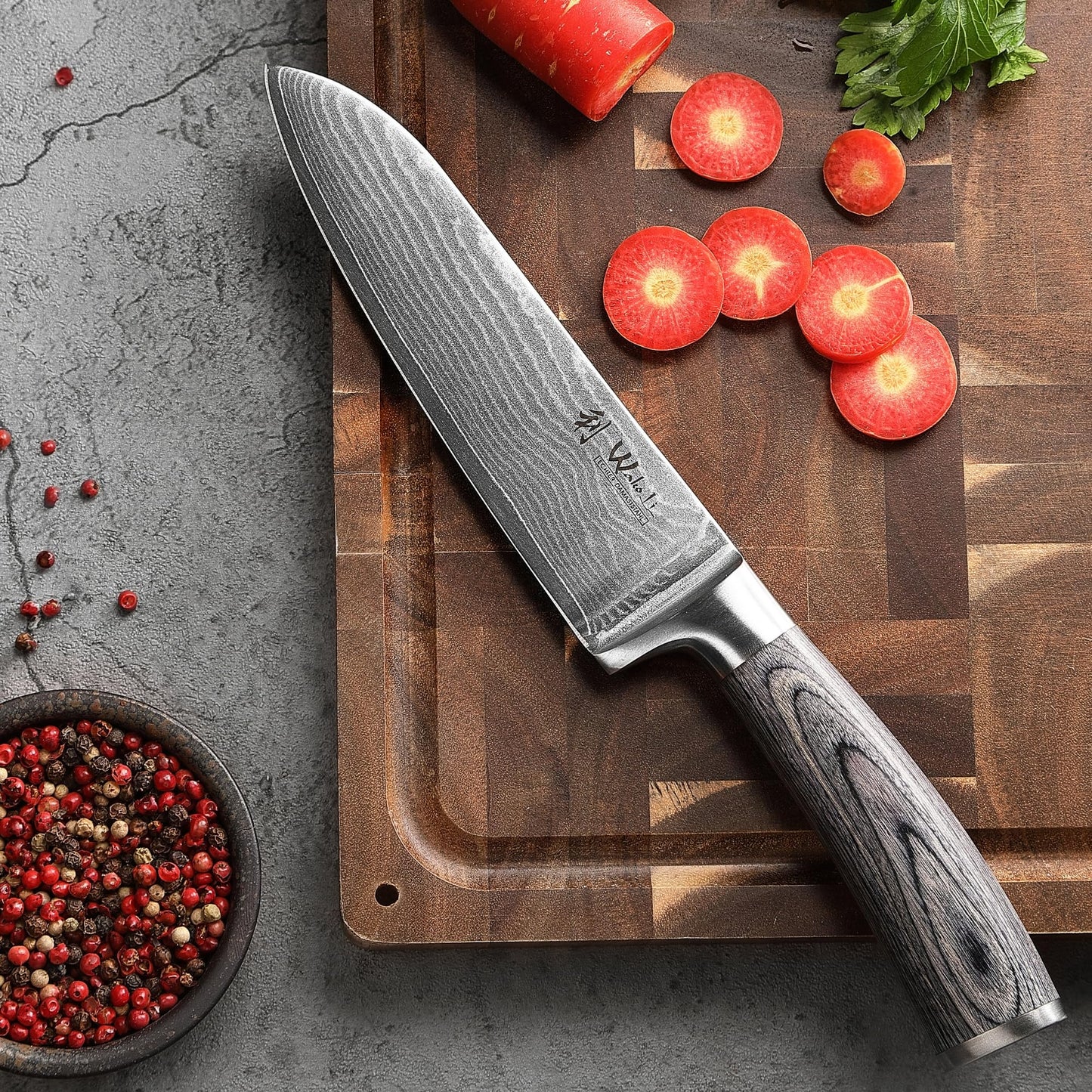 Wakoli EDIS 5-Piece Damascus Kitchen Knife Set – Professional Kitchen Knives with VG10 Core, 67-Layer Damascus Steel Blades and Ergonomic Pakkawood Handles – Premium Chef Knife Set in Gift Box