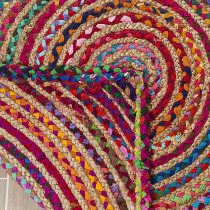 SAFAVIEH Cape Cod Collection Area Rug - 9' x 12', Red & Multi, Handmade Boho Braided Circles Jute & Cotton, Ideal for High Traffic Areas in Living Room, Bedroom (CAP203A)