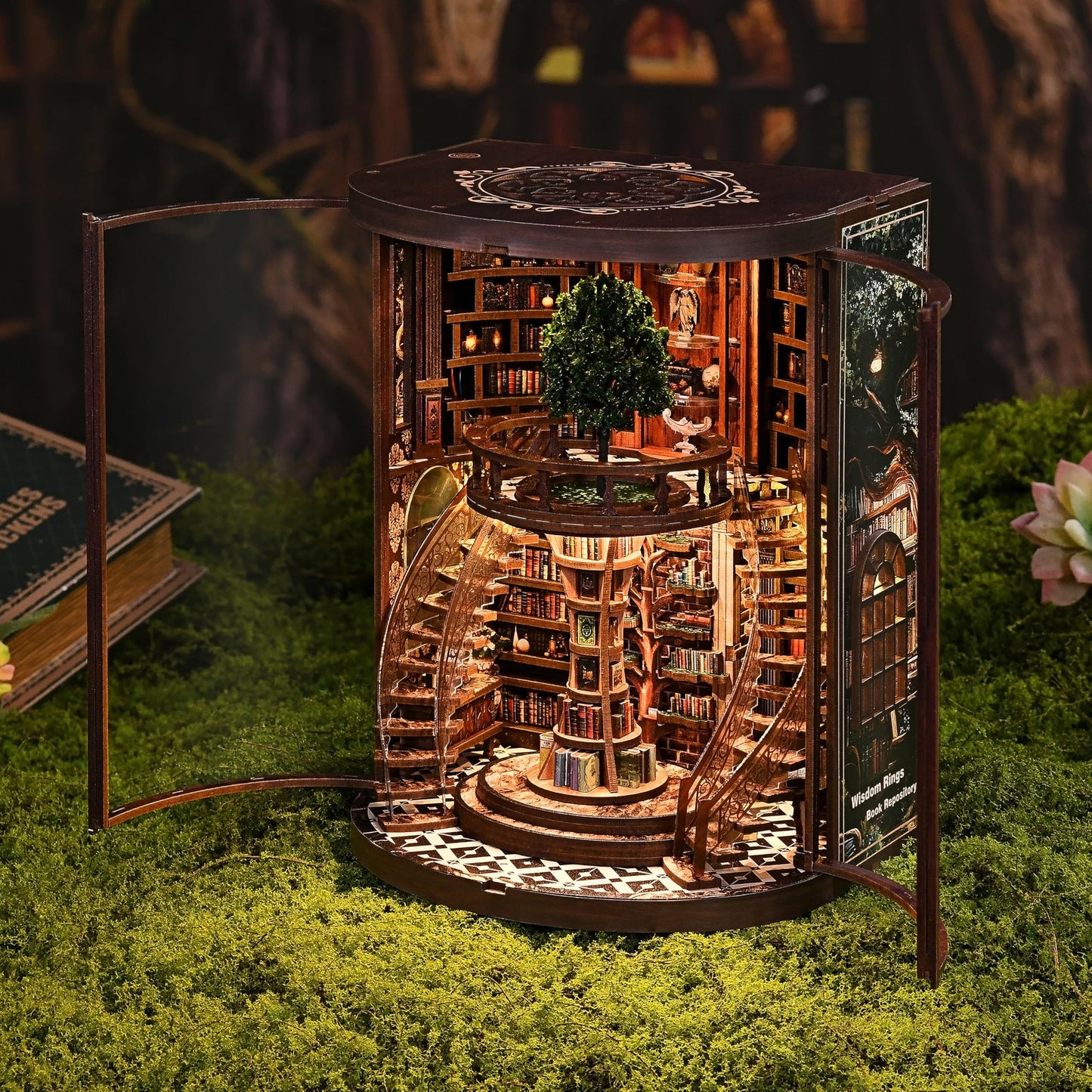 ISSEVE Book Nook Kits for Adults, Library Booknook Kit DIY Miniature Dollhouse Book Nooks, 3D Wooden Puzzle Model Creative Bookshelf Home Decoration Adult Crafts Kits Gift (Wisdom Book Repository)