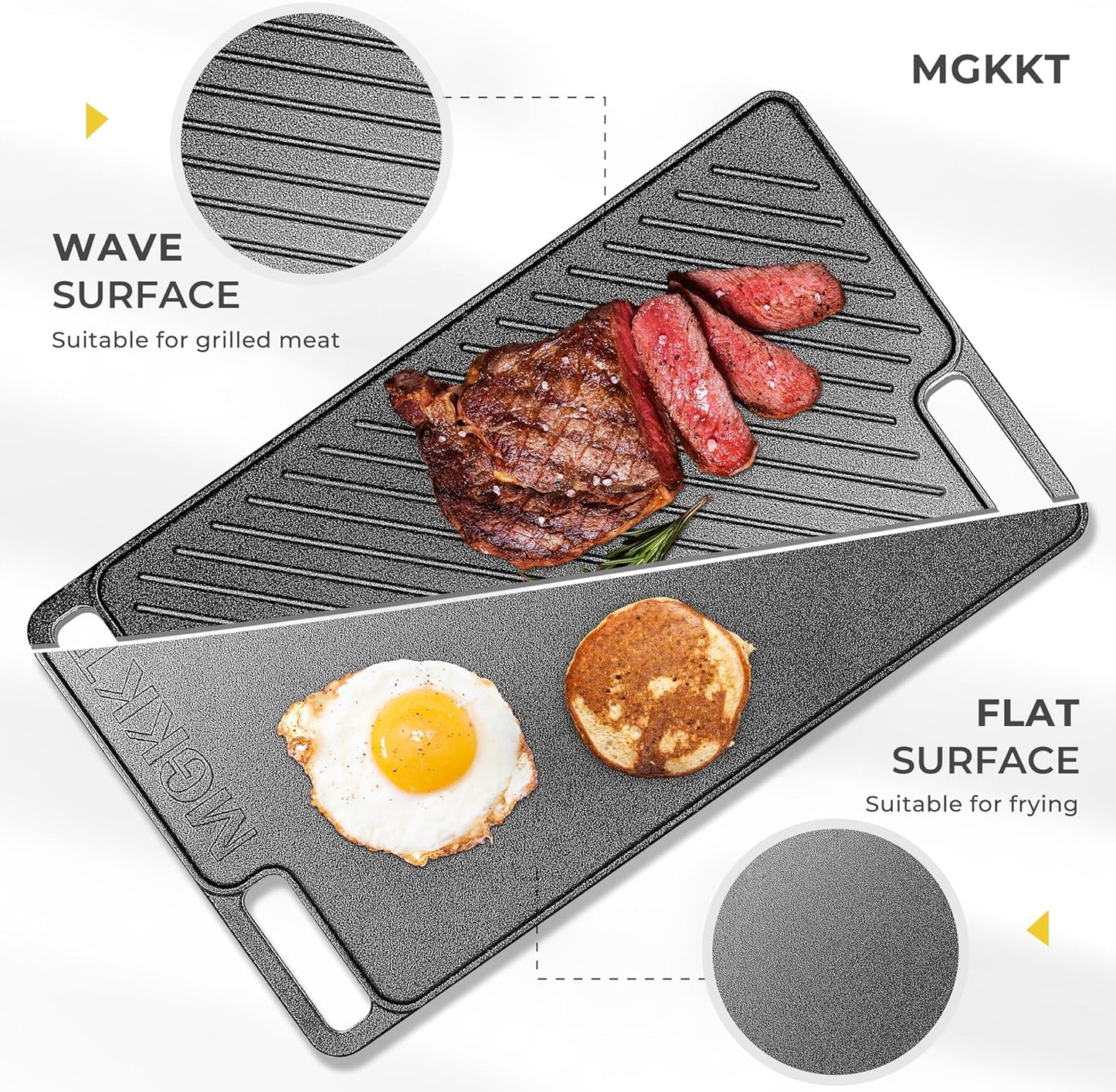 Reversible Pre-Seasoned Cast Iron Griddle Plate | 1-Piece 16.50 Inch Grill Pan for Gas Stovetop & Oven Use