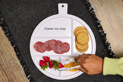 Mud Pie Melamine Charcuterie Board; board 15" x 13" dia | tongs 5 3/4"