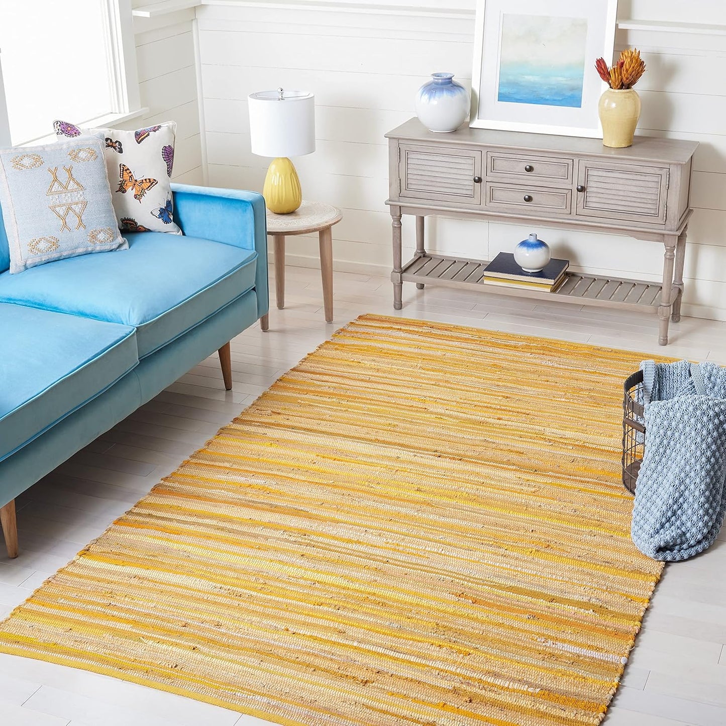 SAFAVIEH Rag Rug Collection Accent Rug - 2' x 3', Blue & Multi, Handmade Boho Stripe Cotton for High Traffic
