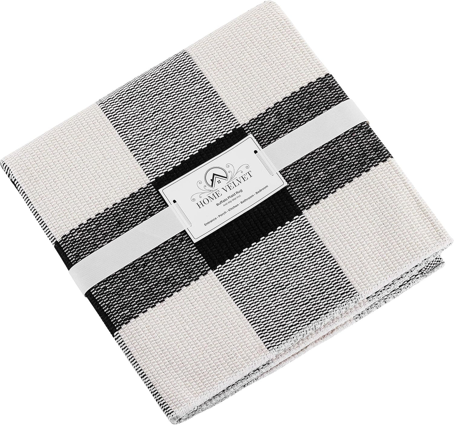 Buffalo Plaid Rug - Black and White Checkered Outdoor Rug, Washable 24x36 Inches