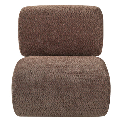 Merax 28" Modern Curved Boucle Accent Chair with Solid Wood Base, Mid-Century Armless Upholstered Slipper Lounge Chair for Living Room, Bedroom, Reading Nook, Natural + Brown