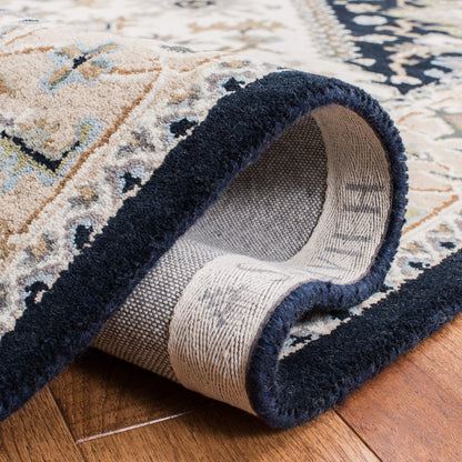 SAFAVIEH Heritage Collection Area Rug - 8' Square, Beige & Navy, Handmade Wool, Traditional Oriental Medallion Design, Ideal for Living Room, Bedroom, Dining Space (HG625D)