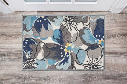 Rugshop Modern Large Floral Non-Slip Area Rug, 20" X 30", Gray-Blue