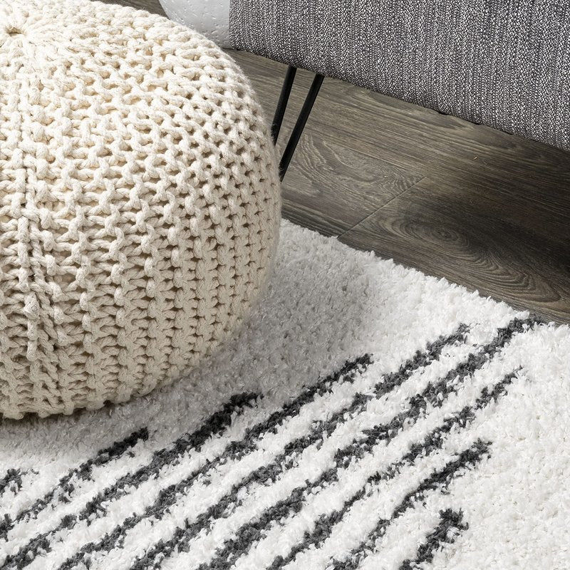 JONATHAN Y Elm Diamond Stripe Shag White/Gray Runner Rug, 2x8, Geometric, Bohemian, Contemporary, Easy-Cleaning for Living Room, Bedroom, Kitchen, Pet Friendly, Non-Shedding (MOH408A-28)