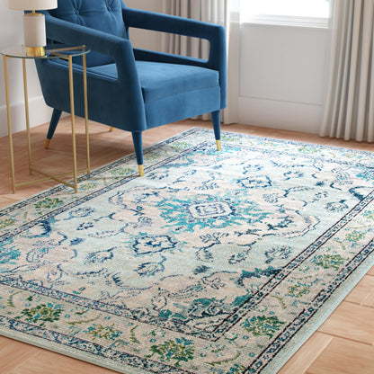 SAFAVIEH Monaco Collection Area Rug - 9' x 12', Light Blue & Ivory, Non-Shedding & Easy to Clean, Distressed Medallion Design, Ideal for Living Room, Bedroom, Dining Space (MNC243K)