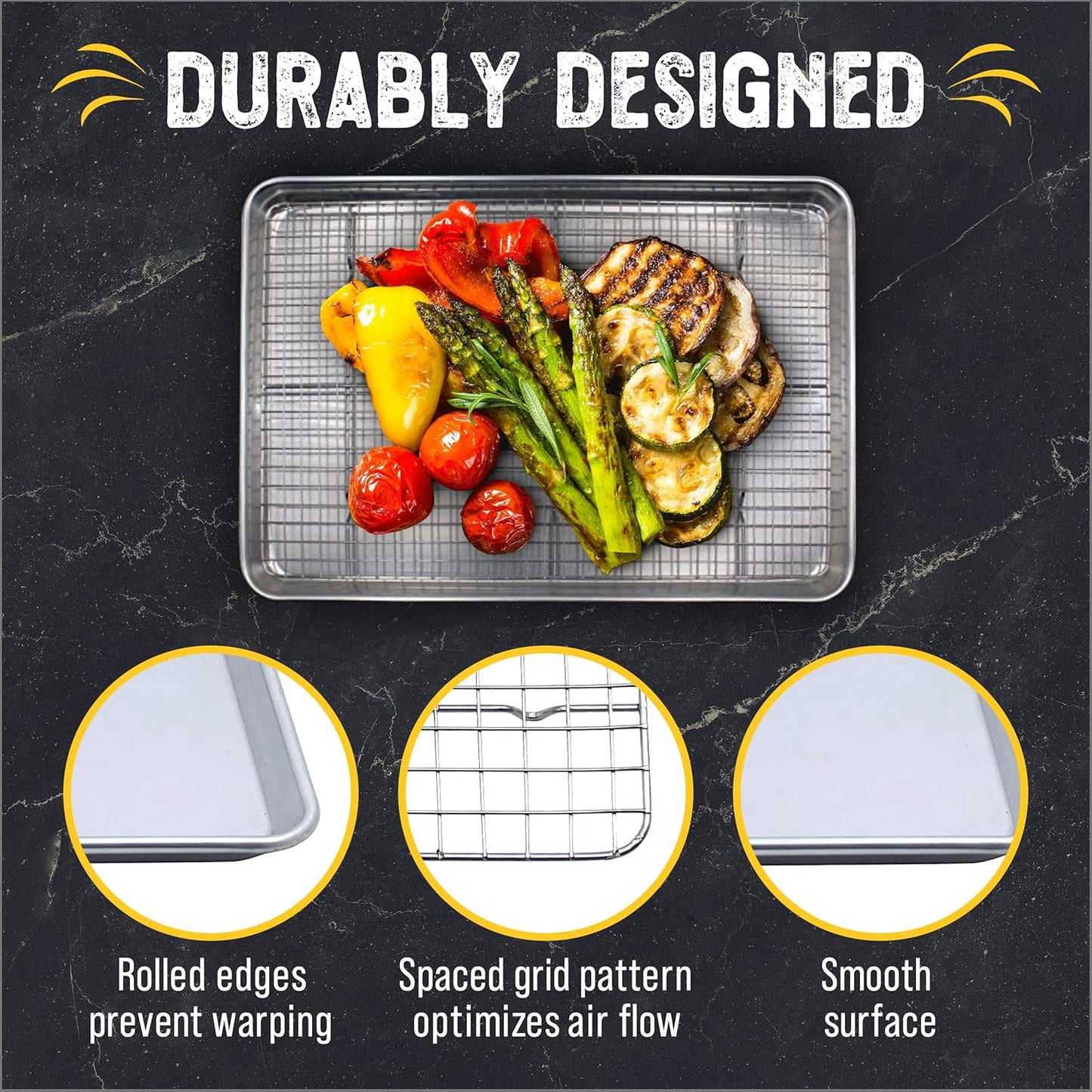 Checkered Chef Baking Sheets for Oven, Quarter Sheet Pan with Stainless Steel Wire Rack, Easy Clean Cookie Sheets,