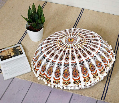 22" Indian Consigners Floor Cushion Covers Round Mandala Ombre Zipped Ottoman Cover