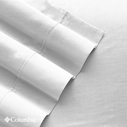 Columbia Omni Freeze Super Soft Breathable, Moisture-Wicking, Cooling Sateen Flat Sheet, Fitted Sheet, and Pillow Case Set, Luxury 3 Piece White Twin Bedsheets Set